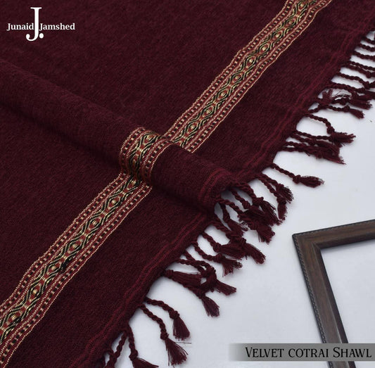 J. Premium Velvet Cotrai Shawl - Maroon