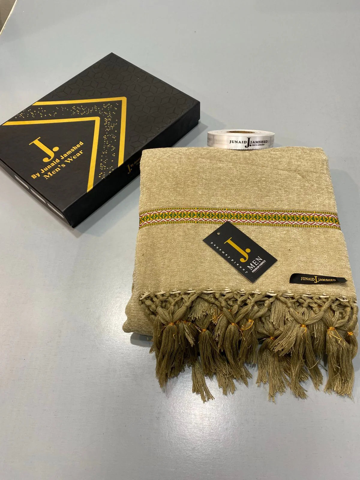 Premium Jacquard Velvet Shawl - Caramel